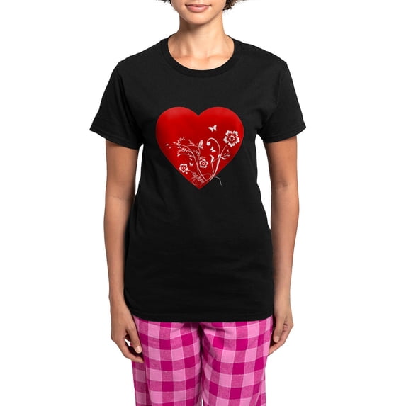 CafePress - Heart Women's Dark Pajamas - Women's Short Sleeve Print T-Shirt and Pants Dark Cotton Pajama Set