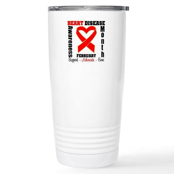 CafePress - Heartdiseaseribbonmonth Stainless Steel Travel Mug - Insulated Stainless Steel Travel Tumbler 20 oz.