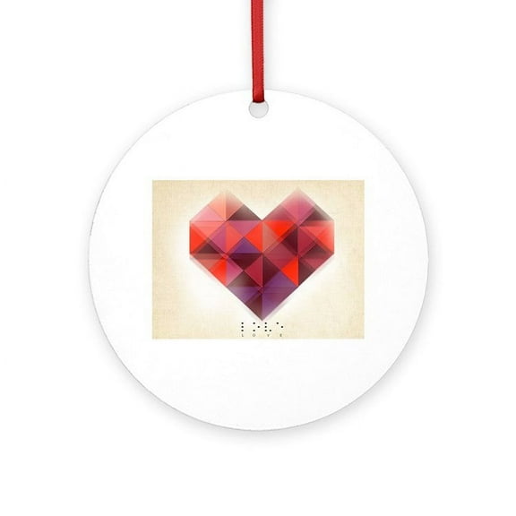 CafePress - Hearts Braille - Round Wood Ornament 4"