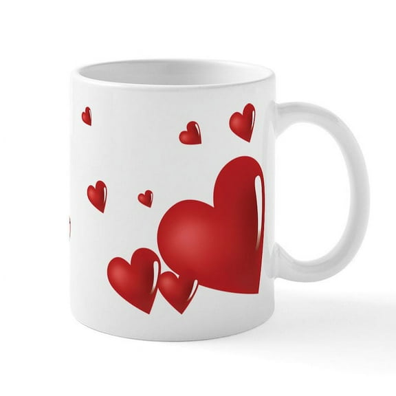 CafePress - Hearts Mug - 11 oz Ceramic Mug - Novelty Coffee Tea Cup
