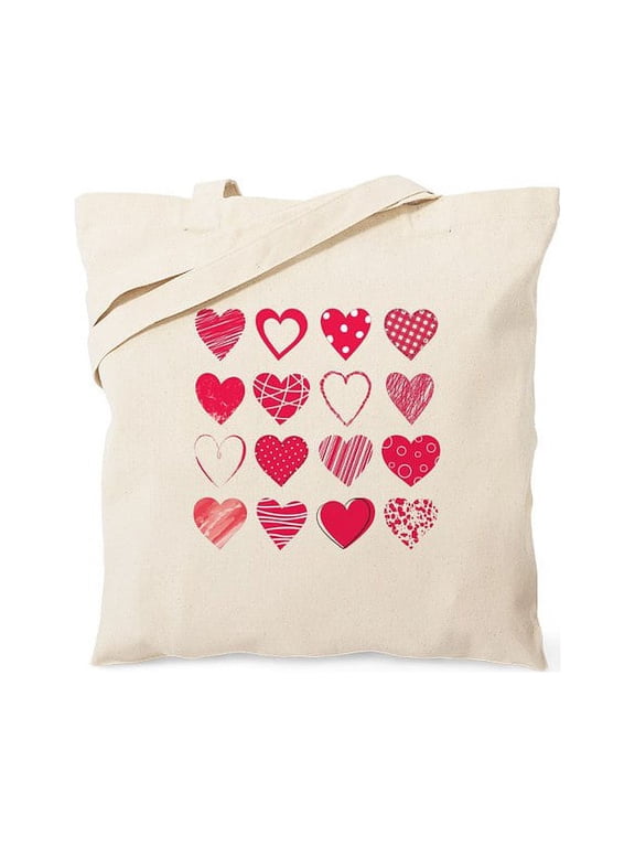 - Hearts Tote Bag - Natural Canvas Tote Bag, Cloth Shopping Bag