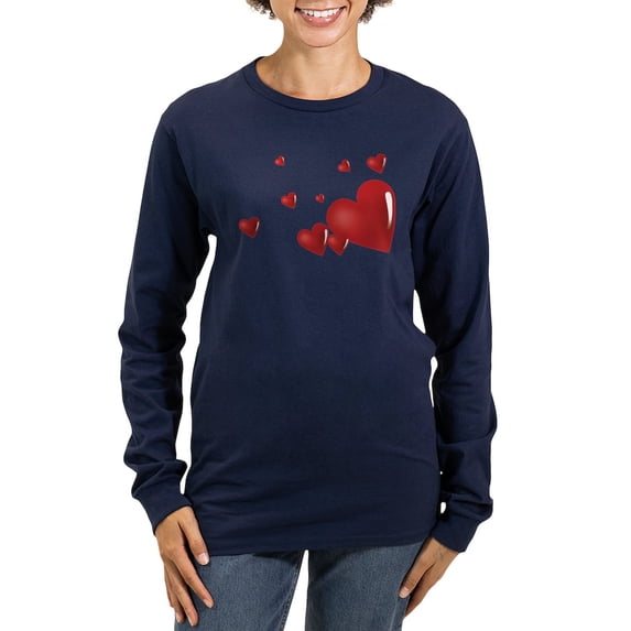 CafePress - Hearts Women's Long Sleeve Dark T Shirt - Women's Long Sleeve Graphic Tee Casual Fit