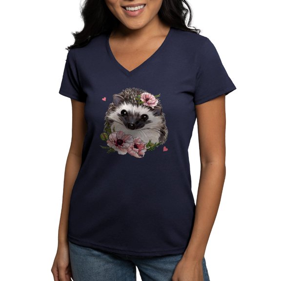 CafePress - Hedgehog T Shirt - Women's V-Neck Dark T-Shirt