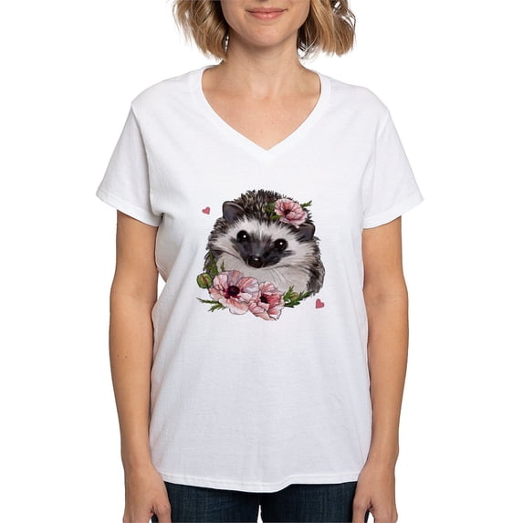 CafePress - Hedgehog T Shirt - Womens Cotton V-Neck T-shirt