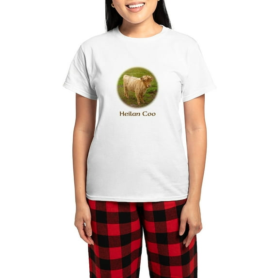 CafePress - Heilan Coo (Highland Cow) Women's Light Pajamas - Women's Short Sleeve Print T-Shirt and Pants Light Cotton Pajama Set