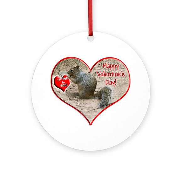 CafePress - Helaine's Squirrel Valentine -  Round Wood Ornament 4"