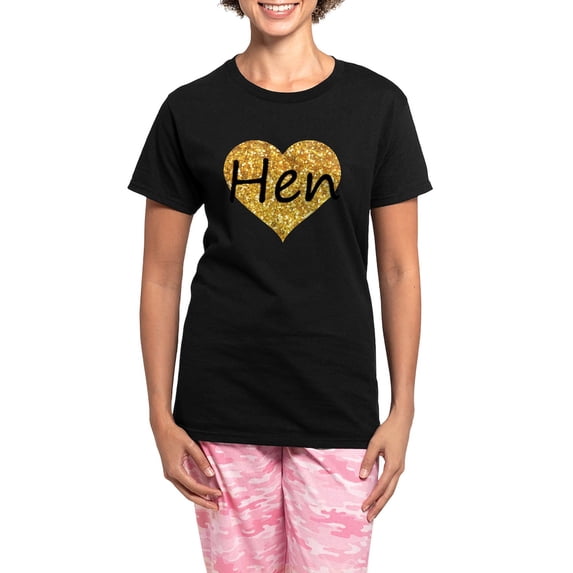 CafePress - Hen Gold Glitter Heart Pajamas - Women's Short Sleeve Print T-Shirt and Pants Dark Cotton Pajama Set