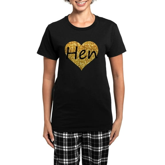 CafePress - Hen Gold Glitter Heart Pajamas - Women's Short Sleeve Print T-Shirt and Pants Dark Cotton Pajama Set