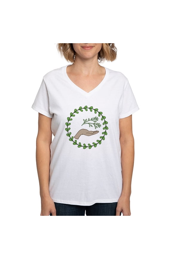 - Herbal Therapy Wreath Women's V Neck T Shirt - Womens Cotton V-Neck T-shirt