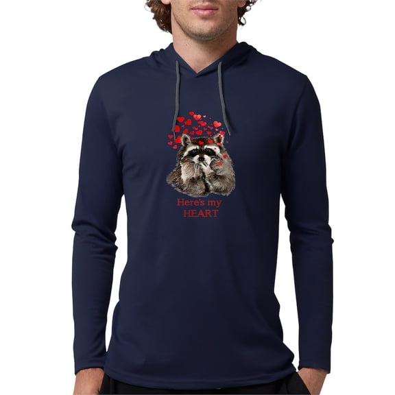 CafePress - Here's My Heart Cute Raccoon B Long Sleeve T Shirt - Mens Hooded Shirt
