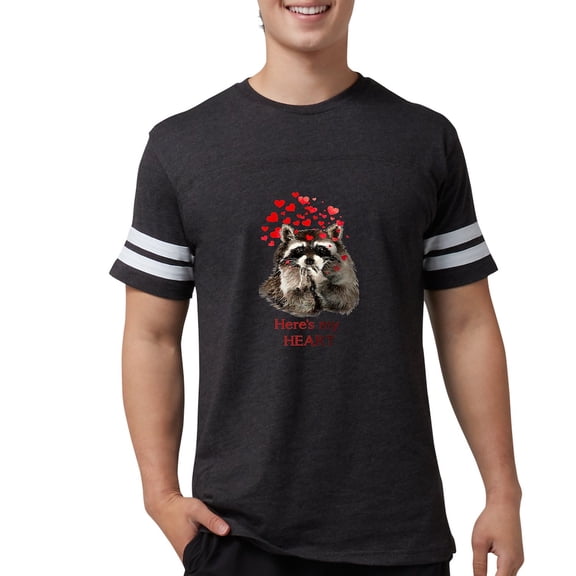 CafePress - Here's My Heart Cute Raccoon Blowing Kisse T Shirt - Mens Football Shirt