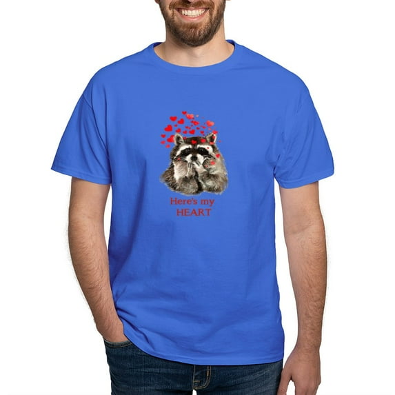 CafePress - Here's My Heart Cute Raccoon Blowing Kisses Quote - Men's Classic Graphic Cotton T-Shirt