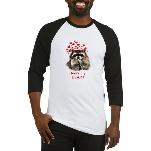 CafePress - Here's My Heart Cute Raccoon Blowing Kisses Quote - Cotton Baseball Jersey, 3/4 Raglan Sleeve Shirt