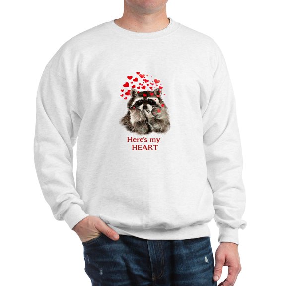CafePress - Here's My Heart Cute Raccoon Blowing Kisses Quote - Crew Neck Sweatshirt