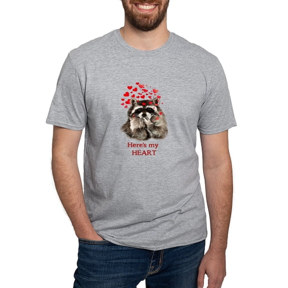 CafePress - Here's My Heart Cute Raccoon Blowing Kisses Quote - Fitted T-Shirt, Vintage Fit Soft Cotton Tee