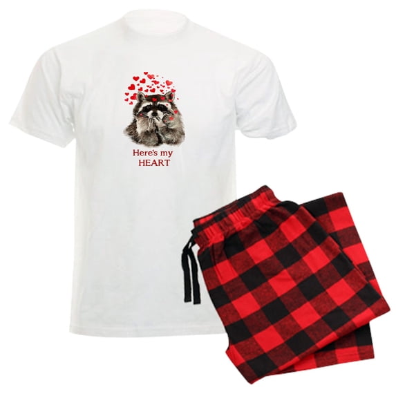 CafePress - Here's My Heart Cute Raccoon Blowing Kisses Quote - Men's Light Loose Fit Cotton Pajama Set