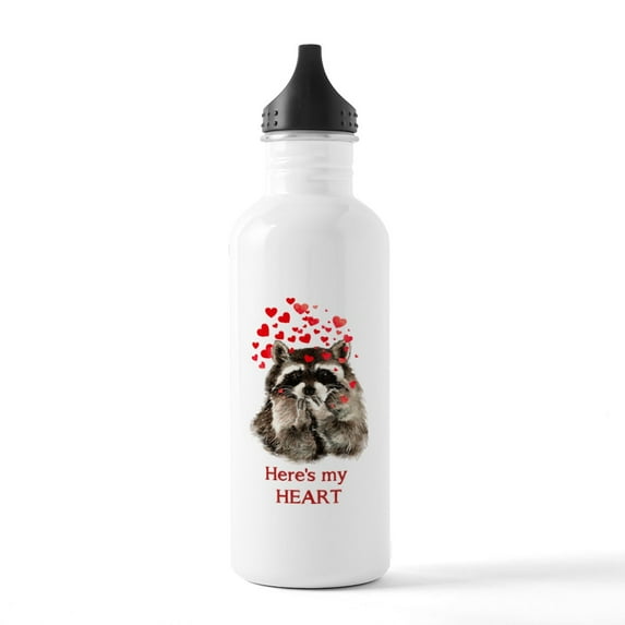 CafePress - Here's My Heart Cute Raccoon Blowing Kisses Quote - Stainless Steel Water Bottle, Sports Bottle, 1.0L