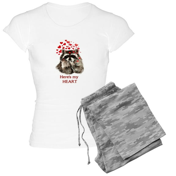 CafePress - Here's My Heart Cute Raccoon Blowing Kisses Quote - Women's Light Pajamas
