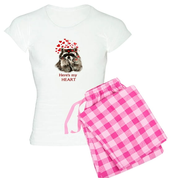 CafePress - Here's My Heart Cute Raccoon Blowing Kisses Quote - Women's Light Pajamas