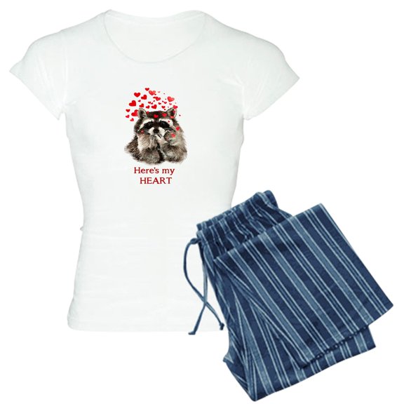 CafePress - Here's My Heart Cute Raccoon Blowing Kisses Quote - Women's Light Pajamas