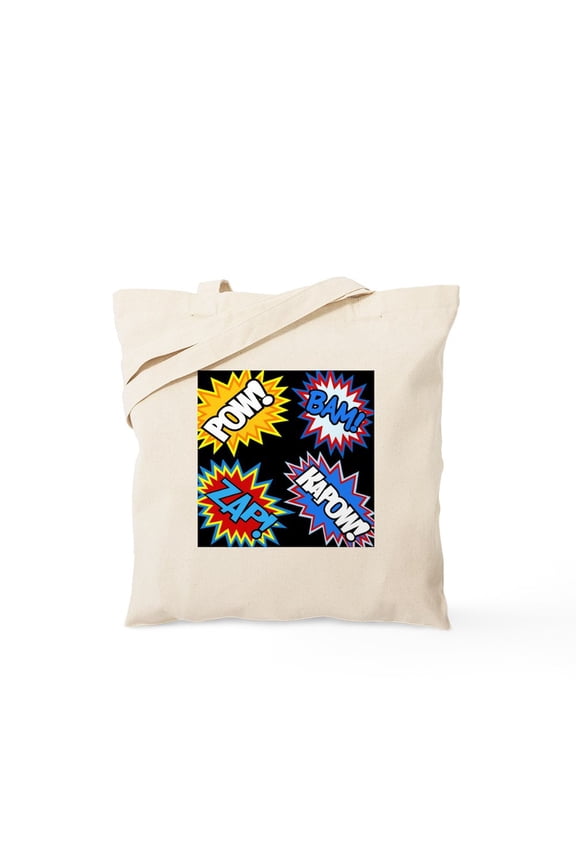 - Hero Comic Pow Bam Zap Bursts Tote Bag - Unisex Canvas Tote Bag, Beige, 1-Piece