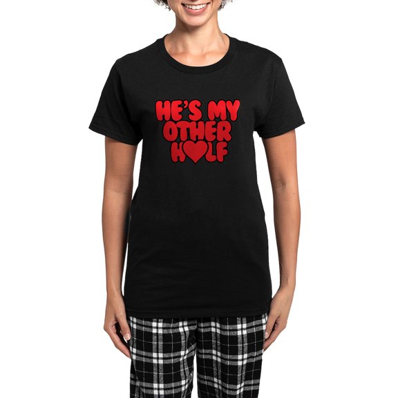 CafePress - Hes My Other Half Women's Dark Pajamas - Women's Short Sleeve Print T-Shirt and Pants Dark Cotton Pajama Set