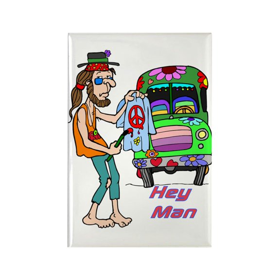 CafePress - Hey Man Hippie &Amp; Van - Rectangle Magnet, 2"x3" Refrigerator Magnet