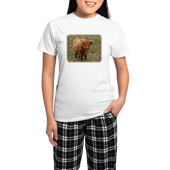CafePress - Highland Cow 9Y316D 053 Women's Light Pajamas - Women's Short Sleeve Print T-Shirt and Pants Light Cotton Pajama Set