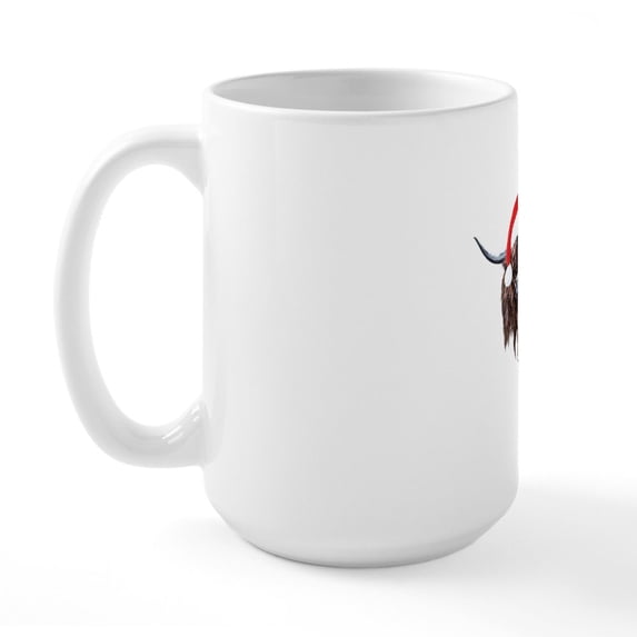 CafePress - Highland Cow Santa Hat Xmas - 15 oz Ceramic Large White Novelty Mug