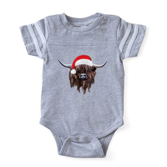 CafePress - Highland Cow Santa Hat Xmas - Cute Infant Baby Football Bodysuit