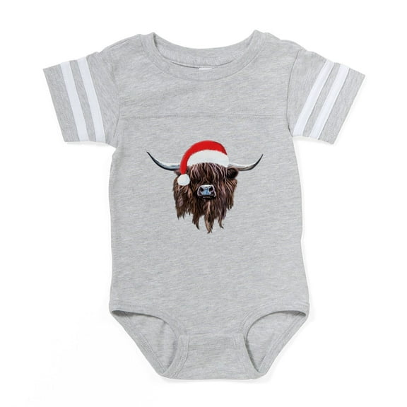 CafePress - Highland Cow Santa Hat Xmas - Cute Infant Baby Football Bodysuit