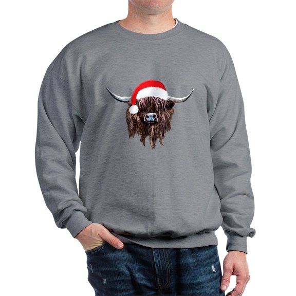 CafePress - Highland Cow Santa Hat Xmas Sweatshirt - Crew Neck Sweatshirt