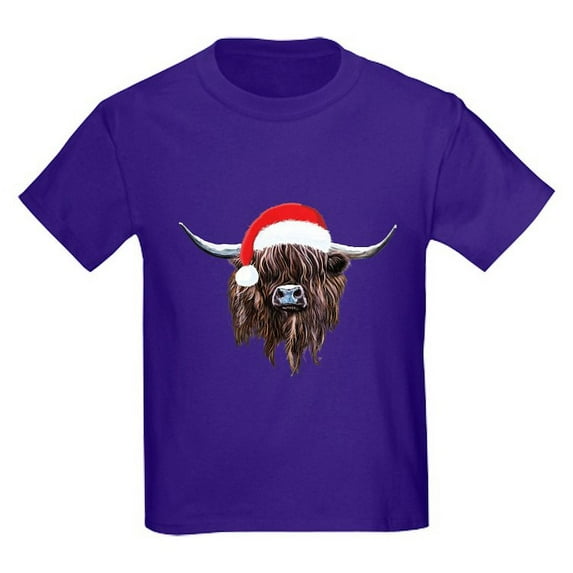 CafePress - Highland Cow Santa Hat Xmas T Shirt - Dark T-Shirt Kids XS-XL