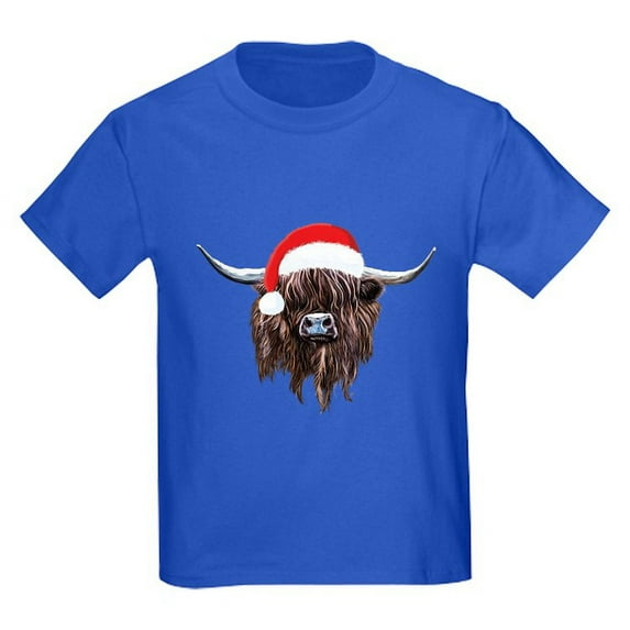 CafePress - Highland Cow Santa Hat Xmas T Shirt - Dark T-Shirt Kids XS-XL
