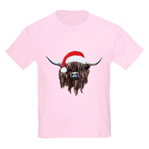 CafePress - Highland Cow Santa Hat Xmas T Shirt - Light T-Shirt Kids XS-XL