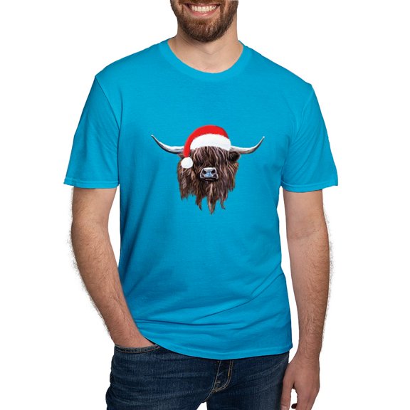 CafePress - Highland Cow Santa Hat Xmas T Shirt - Men's Fitted T-Shirt