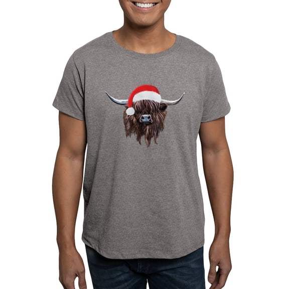 CafePress - Highland Cow Santa Hat Xmas T Shirt - Men's Fitted T-Shirt