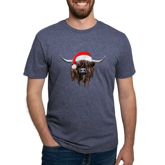 CafePress - Highland Cow Santa Hat Xmas T Shirt - Mens Tri-blend T-Shirt