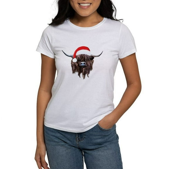 CafePress - Highland Cow Santa Hat Xmas T Shirt - Women's Classic T-Shirt