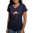 thumbnail image 1 of CafePress - Highland Cow Santa Hat Xmas T Shirt - Women's V-Neck Dark T-Shirt, 1 of 4