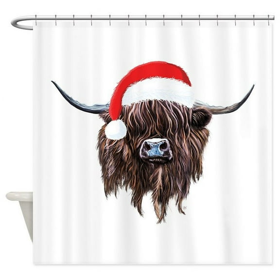 CafePress - Highland Cow Santa Hat Xmas - Unique Fabric Shower Curtain 70" x 72"