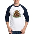 thumbnail image 1 of CafePress - Highland Cow Sitting In A Metal - Cotton Baseball Jersey, 3/4 Raglan Sleeve Shirt, 1 of 4