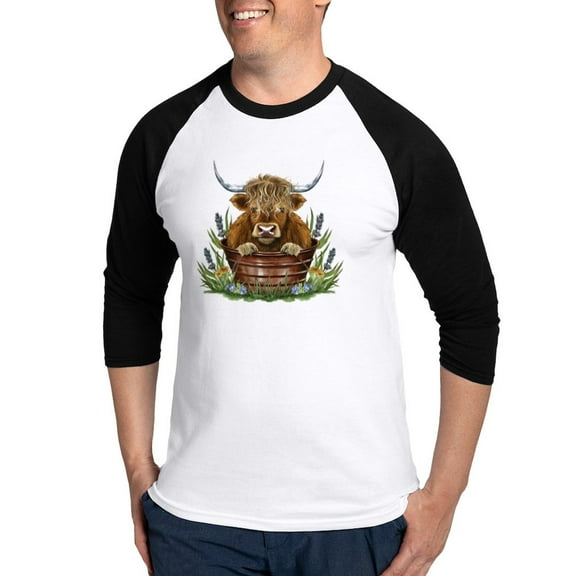CafePress - Highland Cow Sitting In A Metal - Cotton Baseball Jersey, 3/4 Raglan Sleeve Shirt