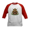 thumbnail image 1 of CafePress - Highland Cow Sitting In A Metal Kids Baseball T Shirt - Kids Cotton Baseball Jersey, 3/4 Sleeve Shirt, 1 of 4