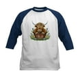 thumbnail image 1 of CafePress - Highland Cow Sitting In A Metal Kids Baseball T Shirt - Kids Cotton Baseball Jersey, 3/4 Sleeve Shirt, 1 of 4