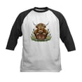 thumbnail image 1 of CafePress - Highland Cow Sitting In A Metal Kids Baseball T Shirt - Kids Cotton Baseball Jersey, 3/4 Sleeve Shirt, 1 of 4