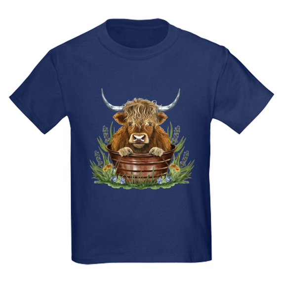 CafePress - Highland Cow Sitting In A Metal Kids T Shirt - Dark T-Shirt Kids XS-XL