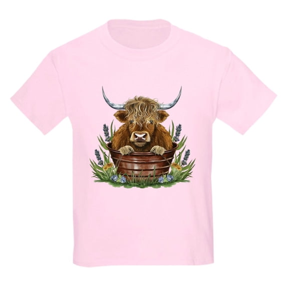 CafePress - Highland Cow Sitting In A Metal Kids T Shirt - Light Classic Kids Graphic, Short Sleeve T-Shirt, Sizes XS-XL