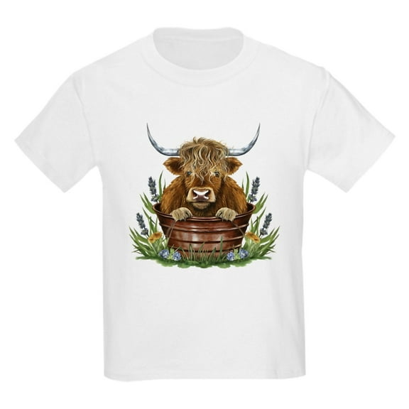 CafePress - Highland Cow Sitting In A Metal Kids T Shirt - Light Classic Kids Graphic, Short Sleeve T-Shirt, Sizes XS-XL