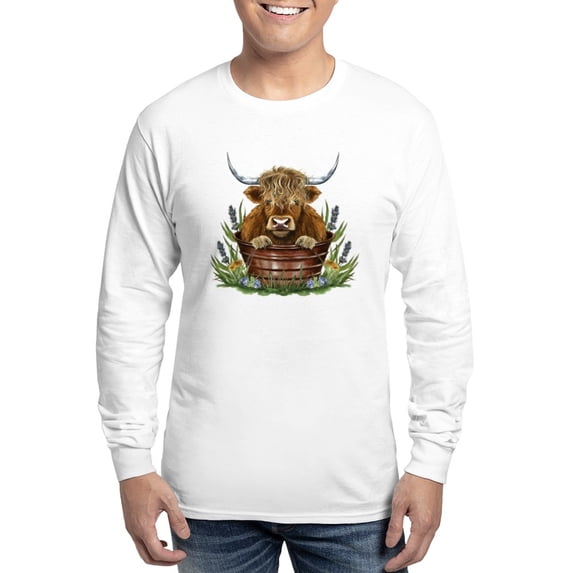 CafePress - Highland Cow Sitting In A Metal Men's Long Sleeve T Shirt - Unisex Cotton Long Sleeve T-Shirt